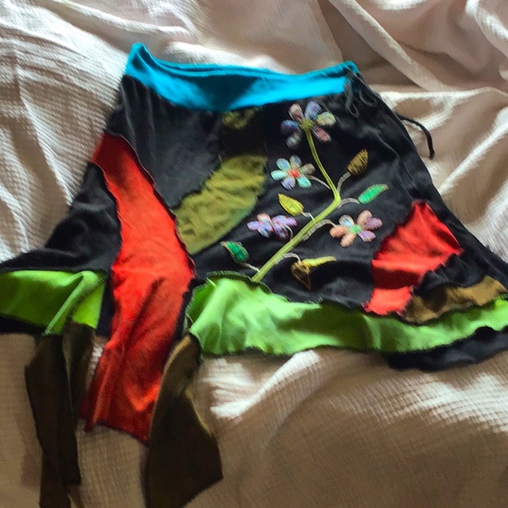 Skirt hand made cotton black & multi colour